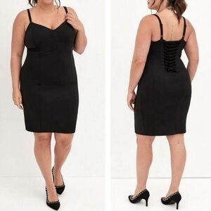Torrid Mini Scuba Bodycon Cocktail Dress Black Corset Sheath V-Neck Size 1X